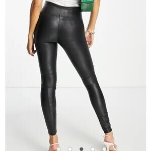 Spanx Faux Leather Moto High Waisted Leggings- Size Medium- Black